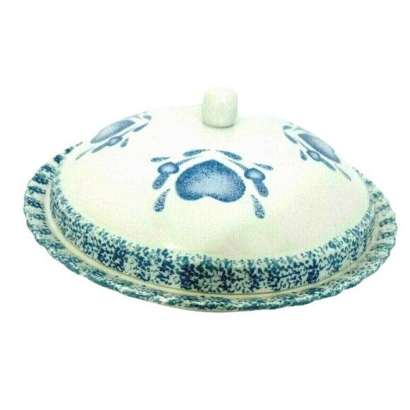 ABC Distributing Inc Ceramic Pie Plate And Lid Dish Country Blue Hearts - Picture 4 of 8